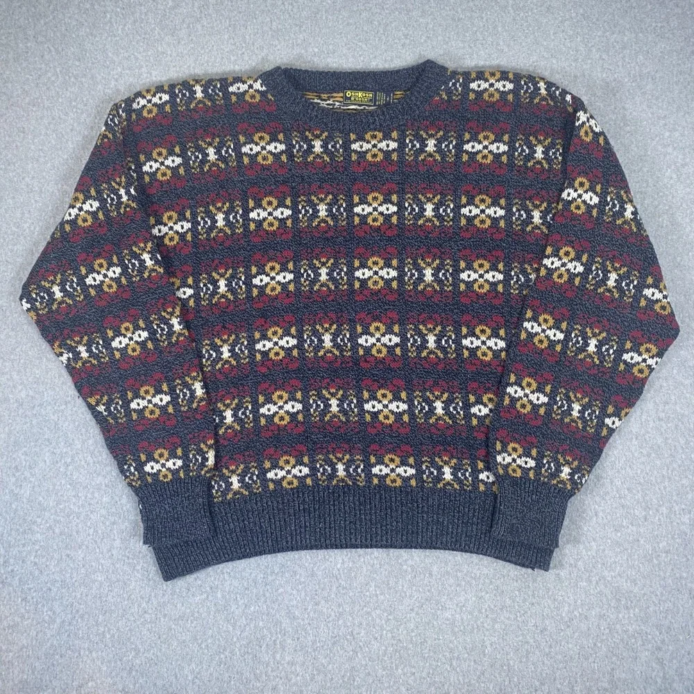 Vintage OshKosh B'gosh Sweater Mens XL Multi Colo Geometric Knit Made in USA